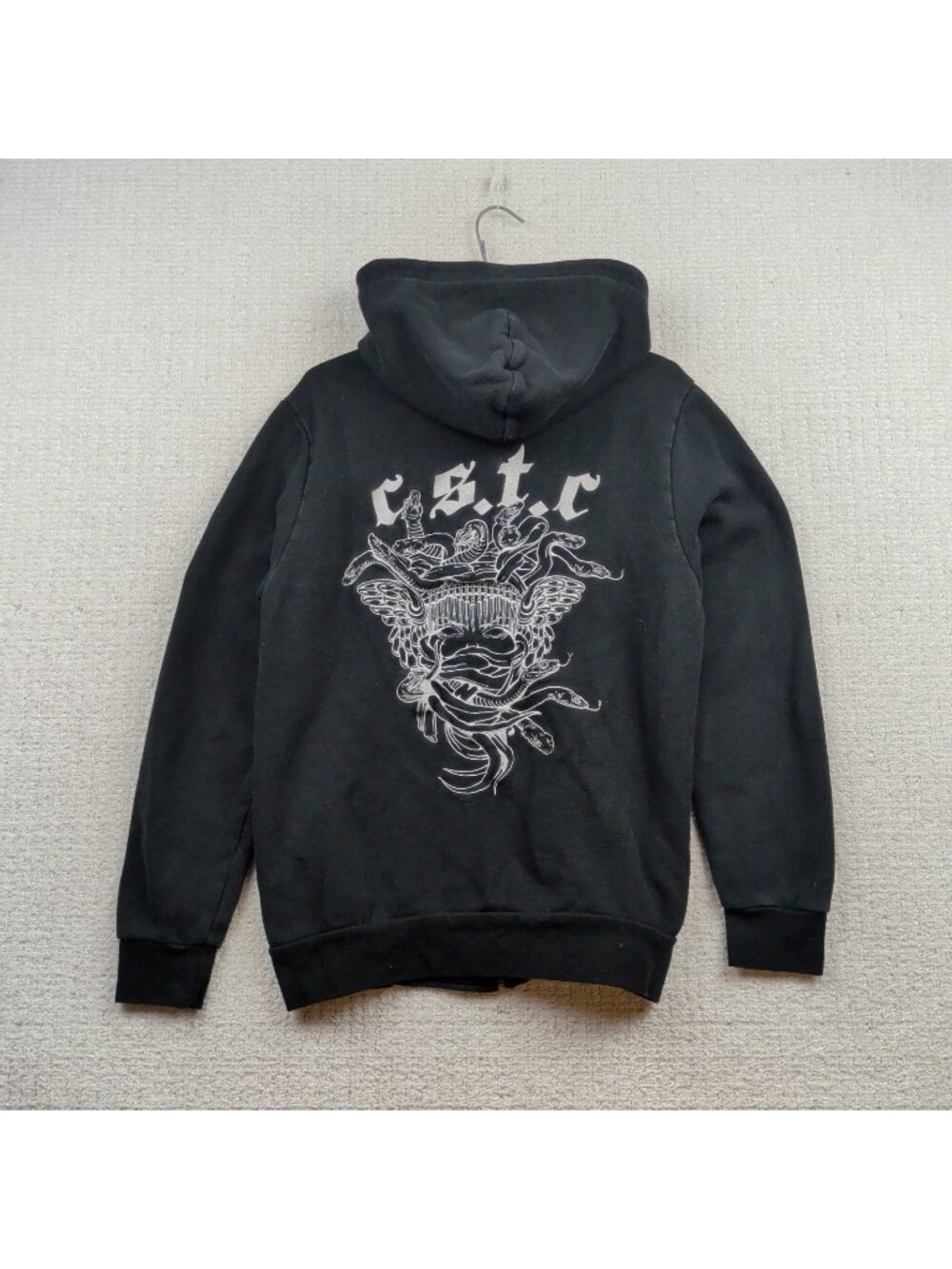 Y2K Crooks and Castles Black Full Zip Hoodie Grunge Goth Cyber Men Sz M Skater